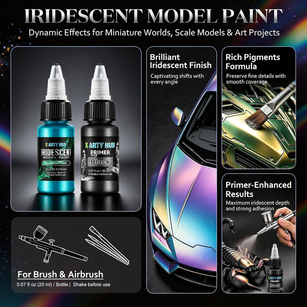 Juego de pintura modelo iridiscente, 18 colores, 2 imprimaciones
