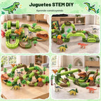 Juego de tren de dinosaurio eléctrico de 133 piezas, pista de carreras de