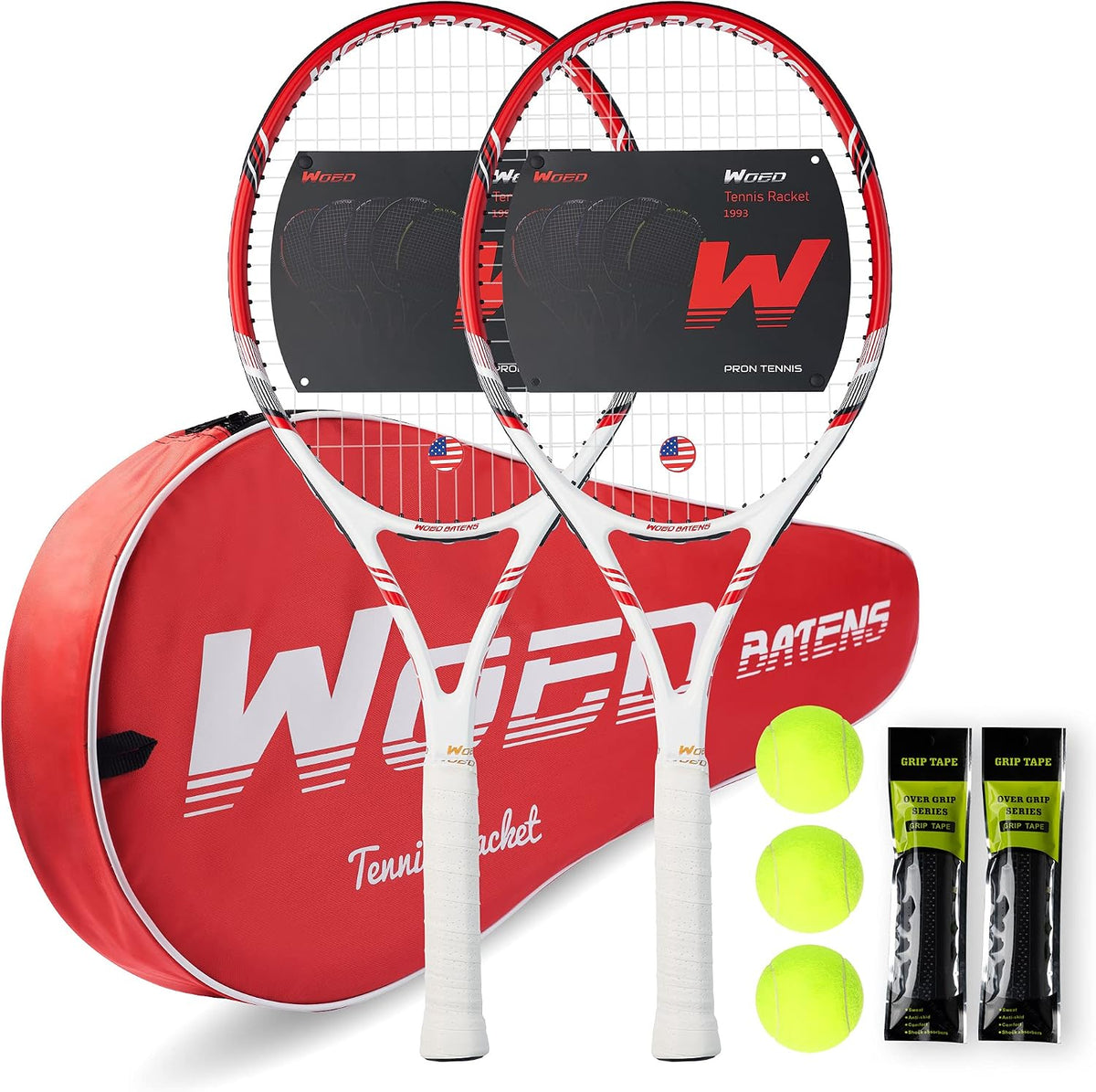 Raqueta de tenis profesional para adultos, 2 jugadores de 27 pulgadas, raqueta de tenis de velocidad aceptable para principiantes y profesionales con 3 pelotas de tenis, 2 amortiguadores de vibración,
