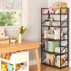 JSB Estantería Plegable Sin Montaje, Estante de Libros de Metal Industrial de 5 Niveles para Almacenamiento, Estantería Plegable de Madera Vintage para Sala de Estar, Dormitorio, Estantes de