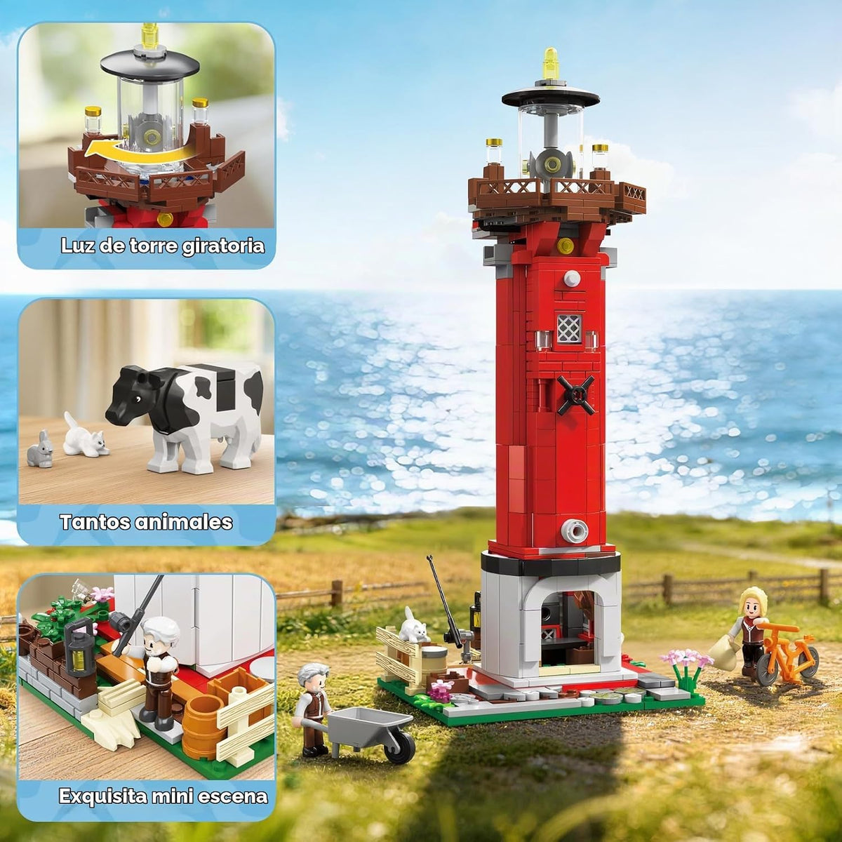 Wise Block 2 en 1 Farm & Lighthouse - Juego de construcción de 727 piezas