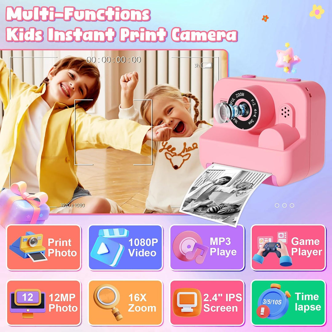 Cámara para niños con impresión instantánea, cámara digital de vide...