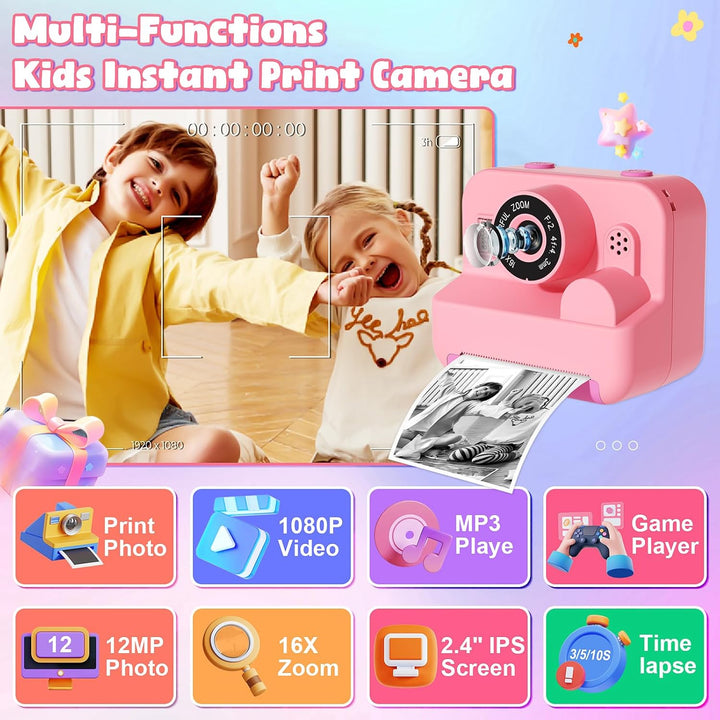 Cámara para niños con impresión instantánea, cámara digital de vide...