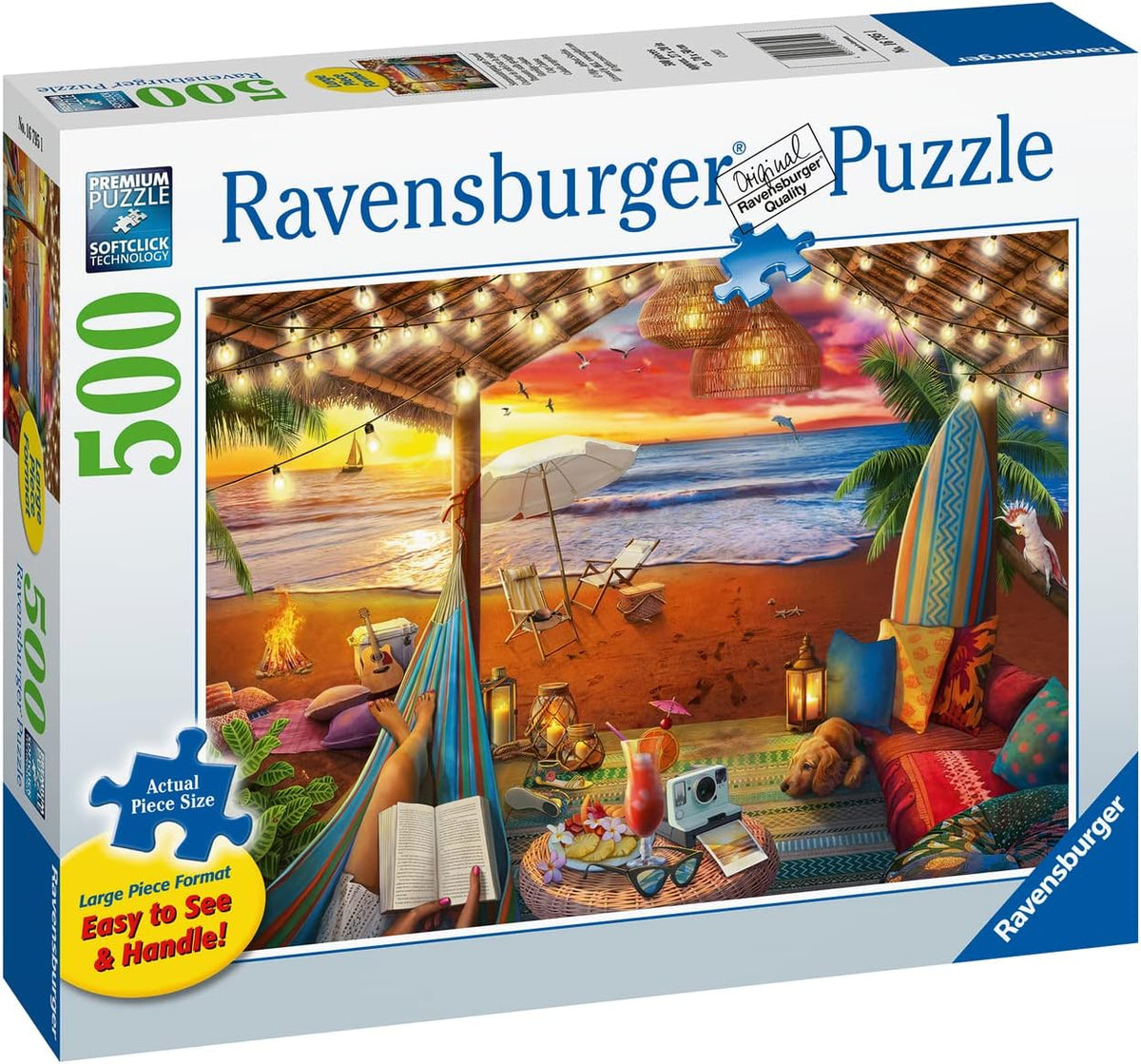 Ravensburger Cozy Cabana Puzzle - Rompecabezas tranquilo de 500 piezas | Tecnología única Softclick | Gran formato | Materiales certificados FSC | Actividad divertida ideal para la familia