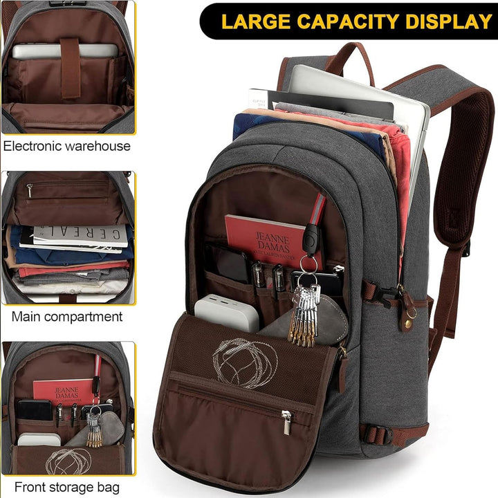 Mochila para computadora portátil de lona - Bolsa antirrobo para ho...