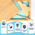 AtMini Bandeja de arena para aula, bandeja de arena Montessori con tapa, bandejas de arena de madera para niños, letras y números (azul)