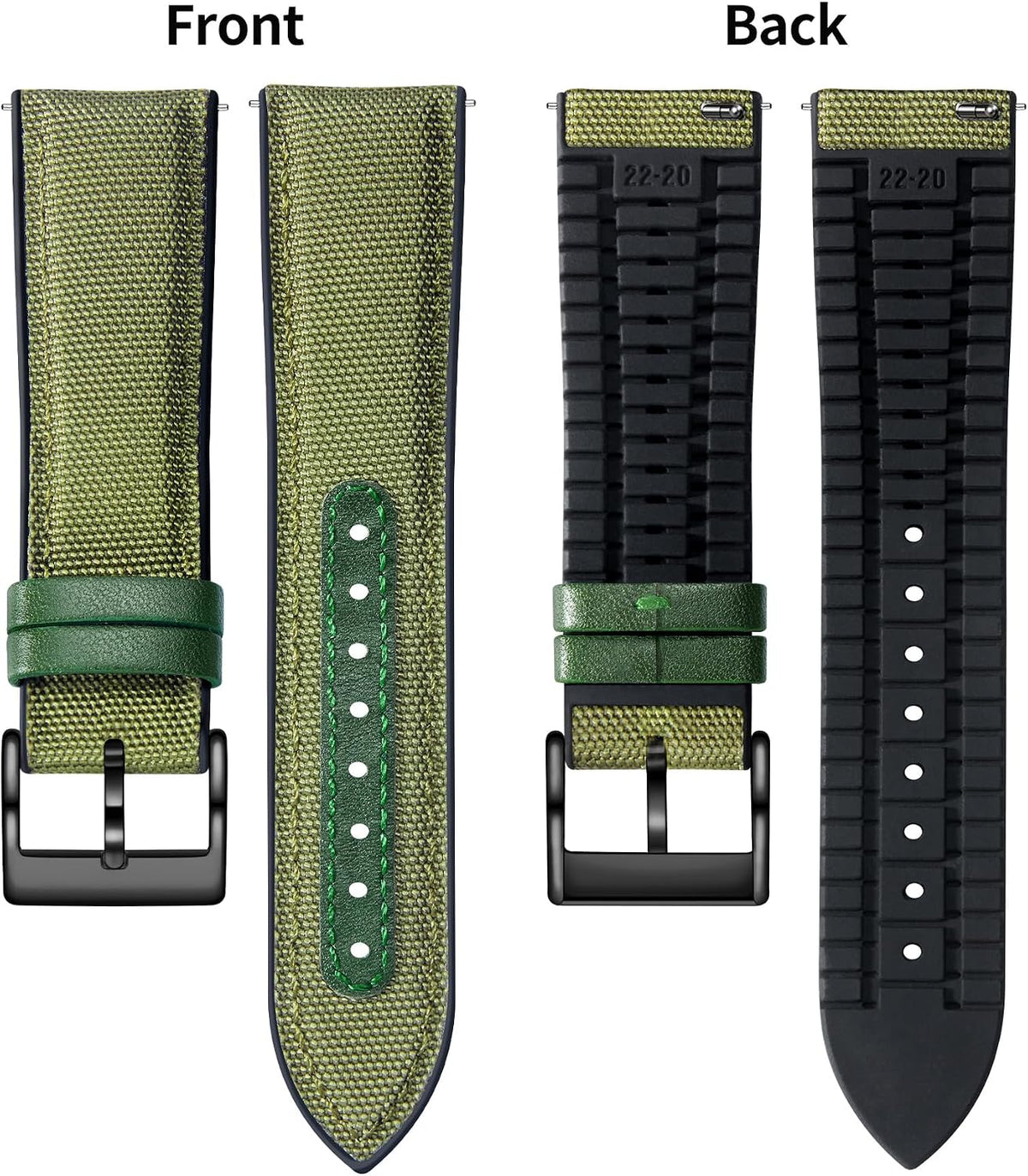 BINLUN - Correas de reloj de nailon y silicona de 18 mm, 19 mm, 20 mm, 21 mm, 22 mm de liberación rápida, correa híbrida de lona y goma de reloj de repuesto, hebilla de 9 colores plateada/negra para