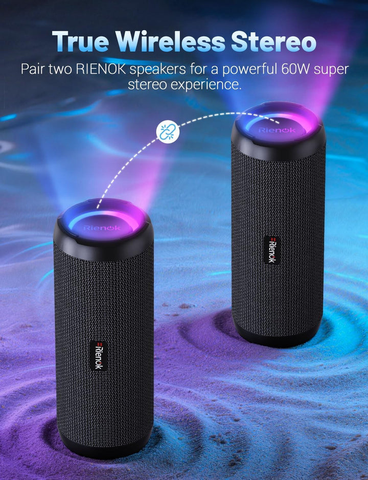 RIENOK - Bocina Bluetooth 5.3 portátil de 30W, emparejamiento dual,...