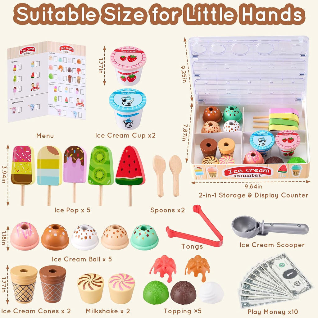 Ehome - Juego de helado plegable de madera para niños, juego de comida de