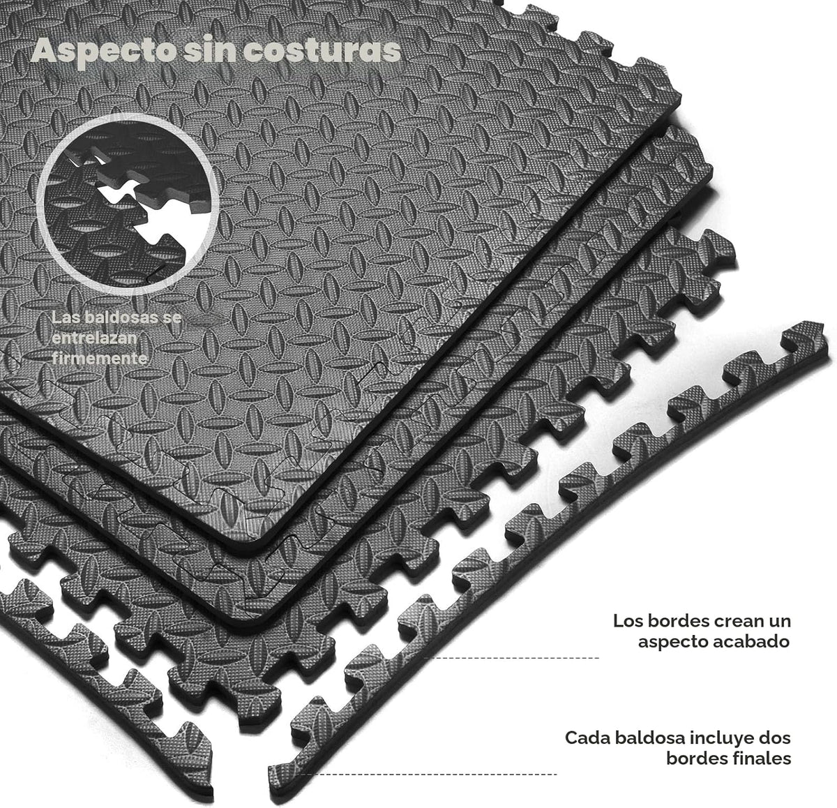 Tapete de gimnasio en casa, tapete de ejercicio de rompecabezas, baldosas de espuma EVA entrelazadas para equipos de entrenamiento en casa y áreas de juego para niños, negro, 24 x 24 x ½ pulgadas, 12
