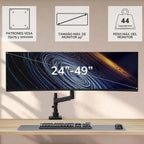 Mount-It! Soporte de escritorio para monitor ultraancho con poste, se adapta a pantallas de 17 a 49 pulgadas, brazo de resorte de gas ajustable en altura resistente, capacidad de 44 libras, movimiento