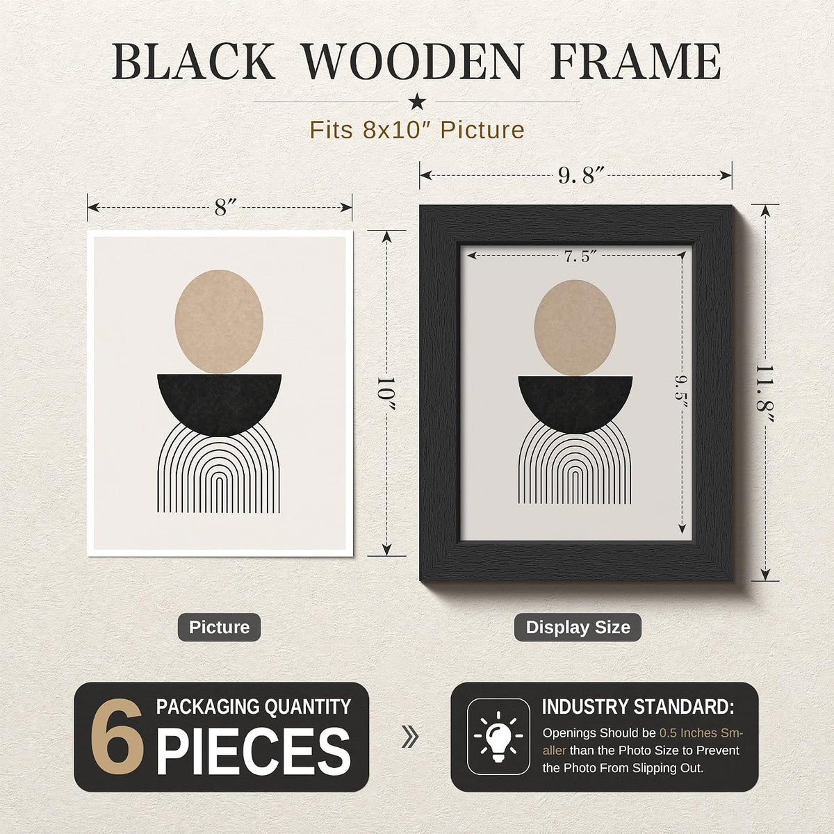 Juego de 6 marcos negros para fotos de 8x10 pulgadas, marco de madera para póster con borde ancho, exhibición multidireccional de fotos familiares, impresiones de oficina, obras de arte de estudio