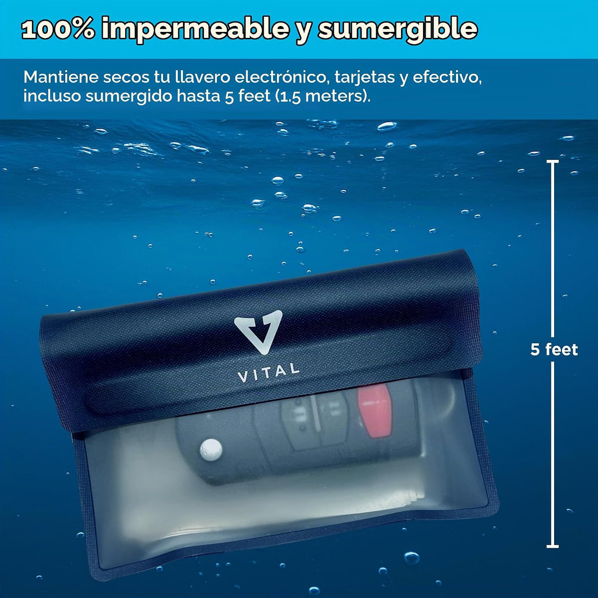 VITAL Cartera impermeable para nadar – Pequeña bolsa impermeable para llaves – Sumergible, flotante, a prueba de lluvia y agua, para surfear, llavero de coche, bolsa seca con correa para muñeca y tobillo