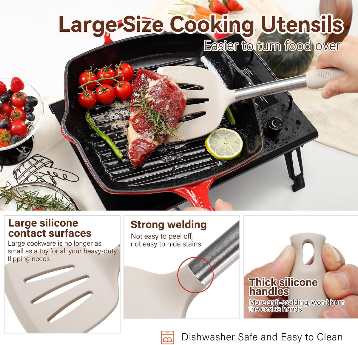 Juego de Utensilios de Cocina de Silicona, NCUE 35 Piezas Juego de Utensilios de Cocina con Soporte, con Mango de Acero Inoxidable Juego de Espátulas, Cucharas, Servidor de Pasta, Rallador de Queso