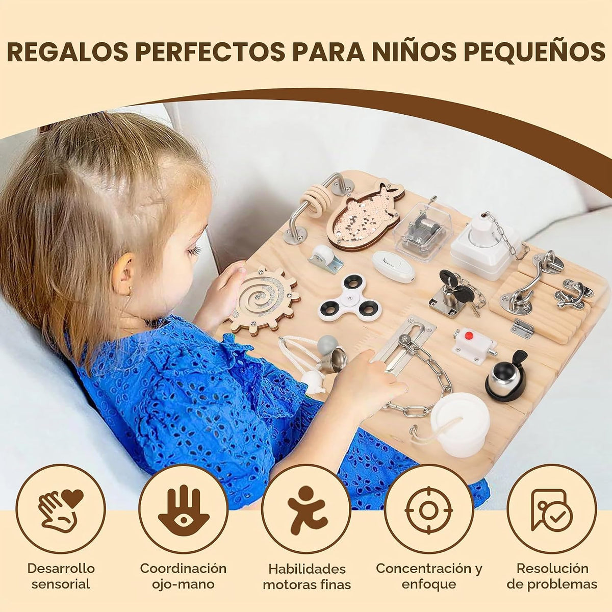 Wooden Montessori Busy Board, Montessori Sensory Activity Board Toys para Kids Toddler Baby Boys Girls, para Autism & ADHD Motor Skills