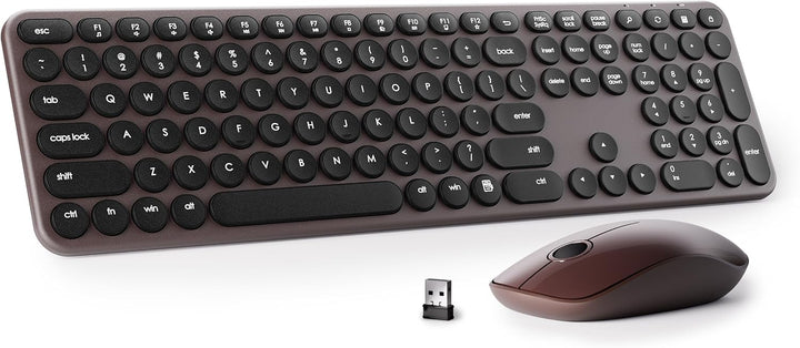 UBOTIE Combo de teclado y mouse inalámbricos, 110 teclas redondas r...