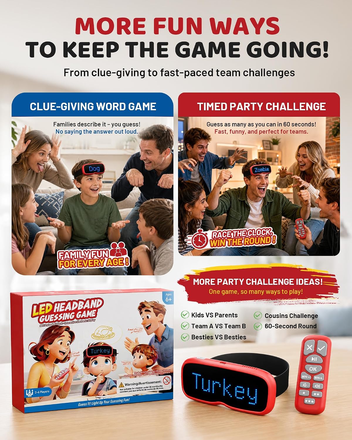 ORSEN Juegos de mesa LED para niños, juego de captura de frases con 885 palabras de vocabulario, 3 niveles de dificultad, sin aplicaciones, sin anuncios, juego de diadema, juegos familiares para niños