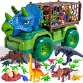 Camión de dinosaurio Triceratops 22 en 1 para niños de 3-5-7 4-8, camión transportador de dinosaurios con 18 figuras de dinosaurios jurásicos, 3 huevos de dinosaurio, 3, 4, 5, 6, 7, 8 años, regalos de cumpleaños para niños pequeños