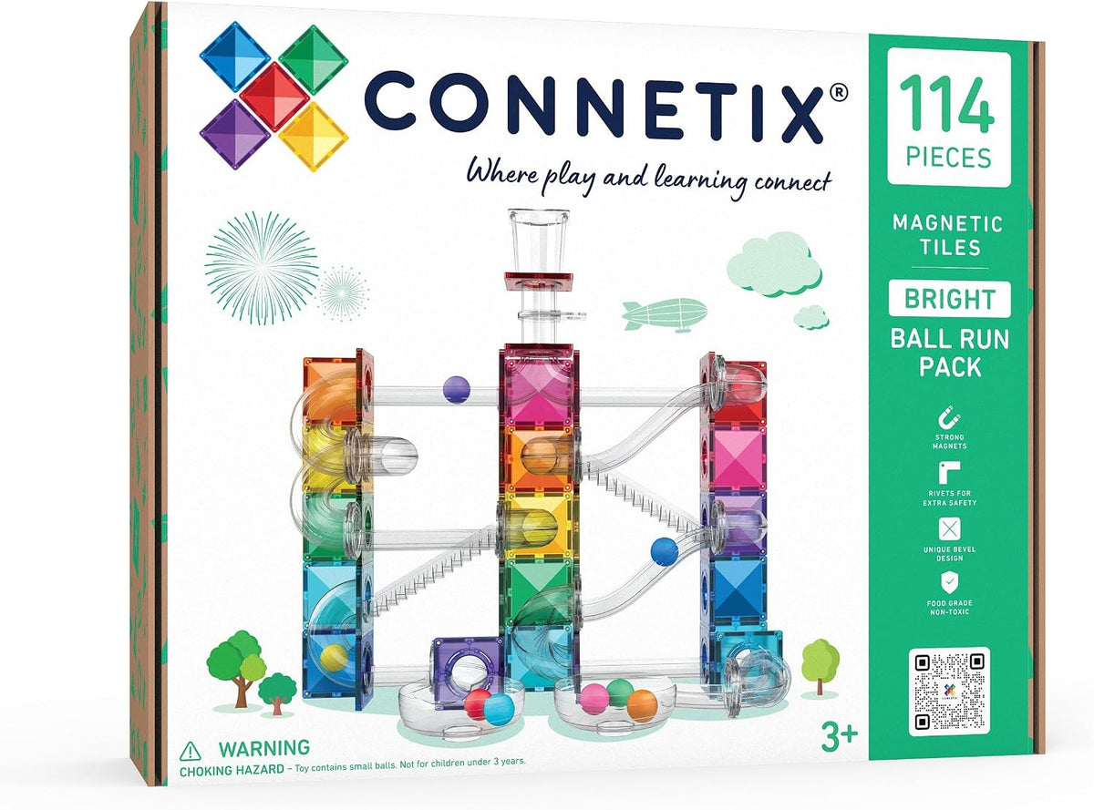 CONNETIX Magnetic Tiles Bright Ball Run Pack, 114 piezas
