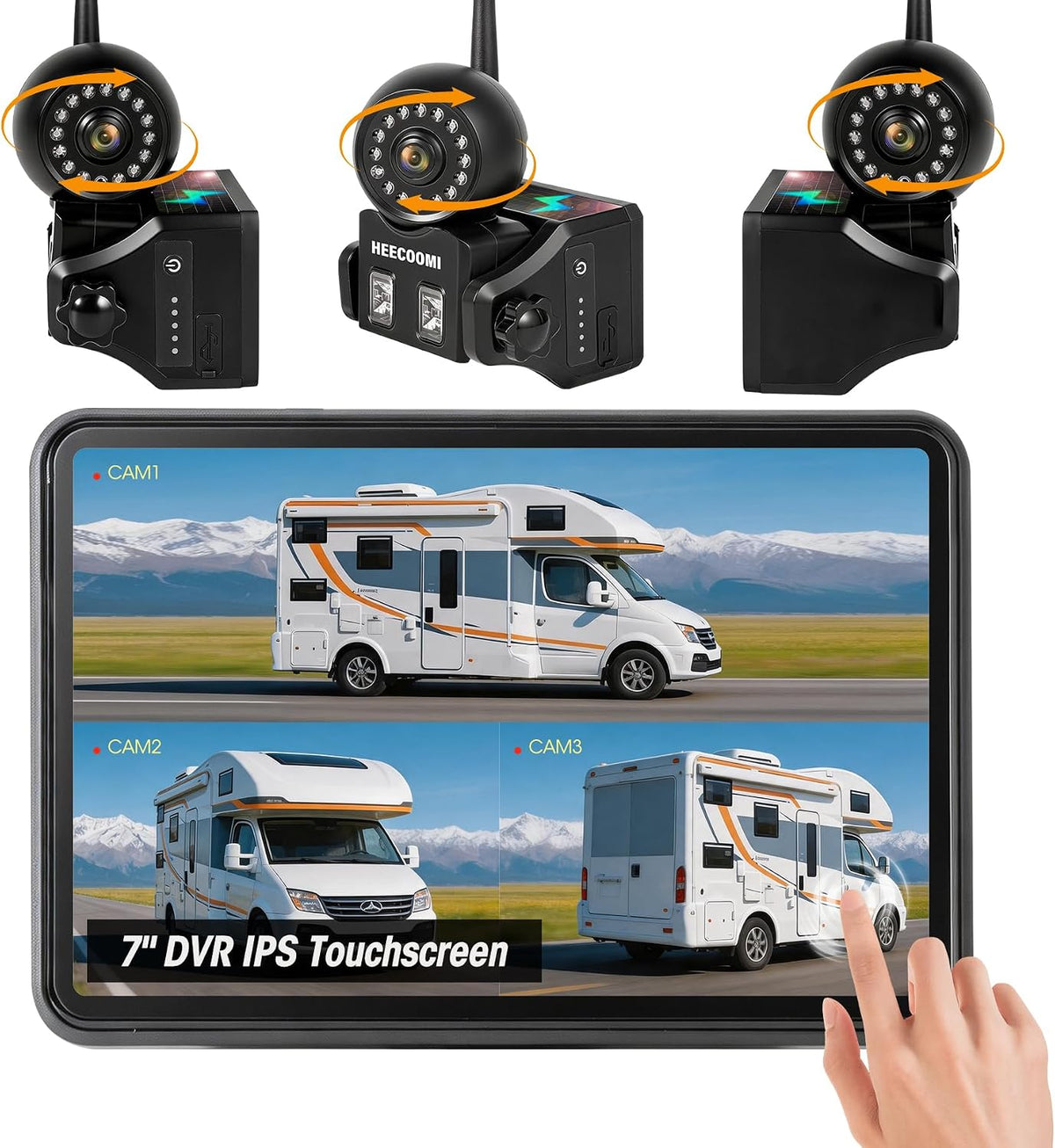 Sistema de cámara de respaldo inalámbrico magnético magnético de 360° - Pantalla táctil 1080P de 7 pulgadas, grabación DVR, impermeable IP69K, sueño automático y visión nocturna para RV