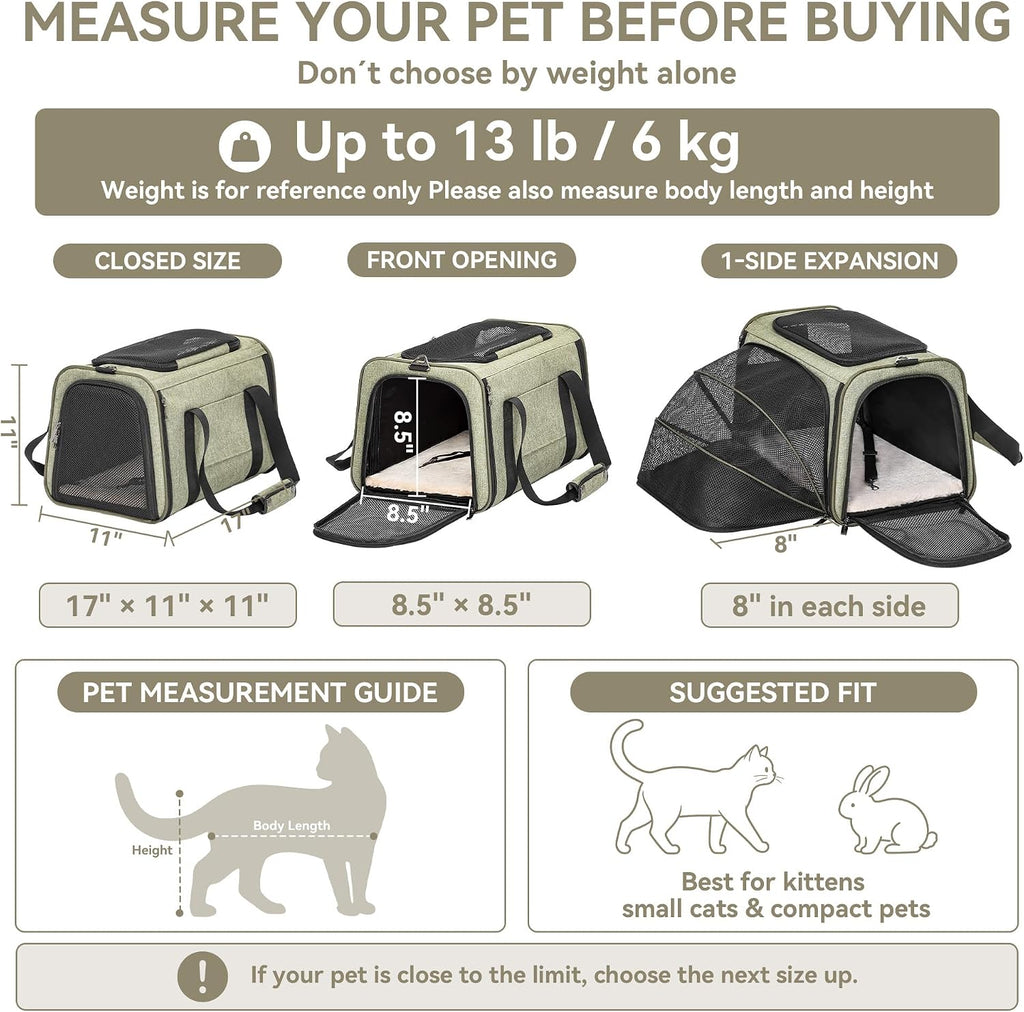 Petsfit Transportador de gatos mediano expandible para viajes aéreos, hasta