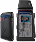 BULLIANT Cartera Slim de Piel Grano Completo para Hombre Estuche Metálico con Cierre Magnético 12 Tarjetas