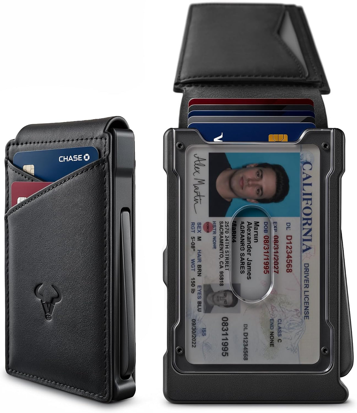 BULLIANT Cartera Slim de Piel Grano Completo para Hombre Estuche Metálico con Cierre Magnético 12 Tarjetas