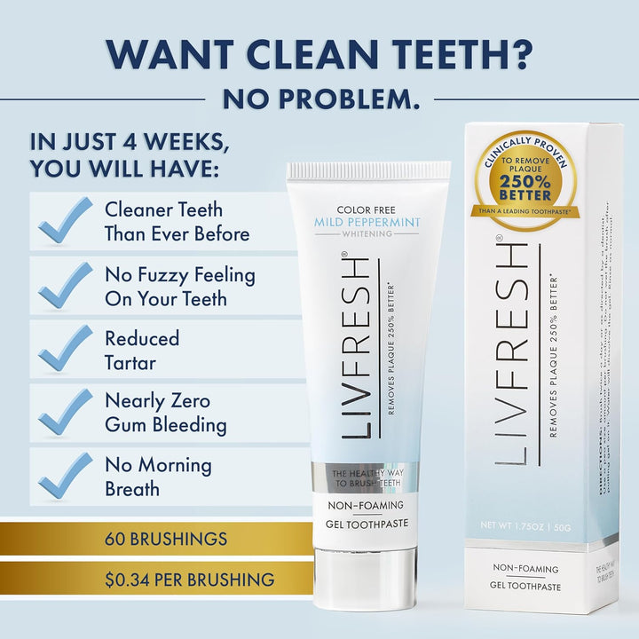 LIVFRESH Pasta de dientes de gel clínicamente probada, sin SLS, sin...