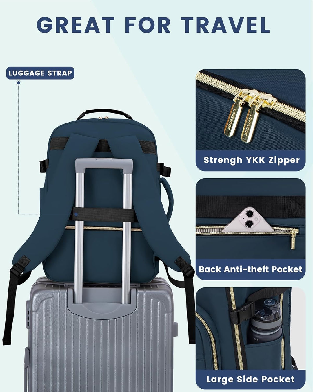 LOVEVOOK Mochila de viaje para mujeres y hombres, 40L, aprobada por...