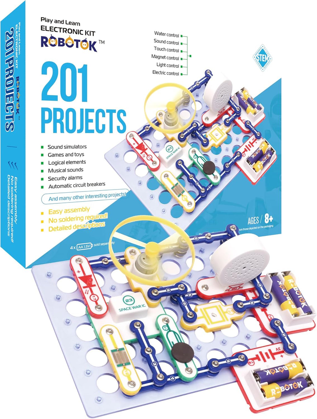 STEM Kit de circuito electrónico para niños, más de 201 proyectos, kit de fabricante de circuitos de física, juguete educativo de experimento científico para niños y niñas a partir de 8 años (color