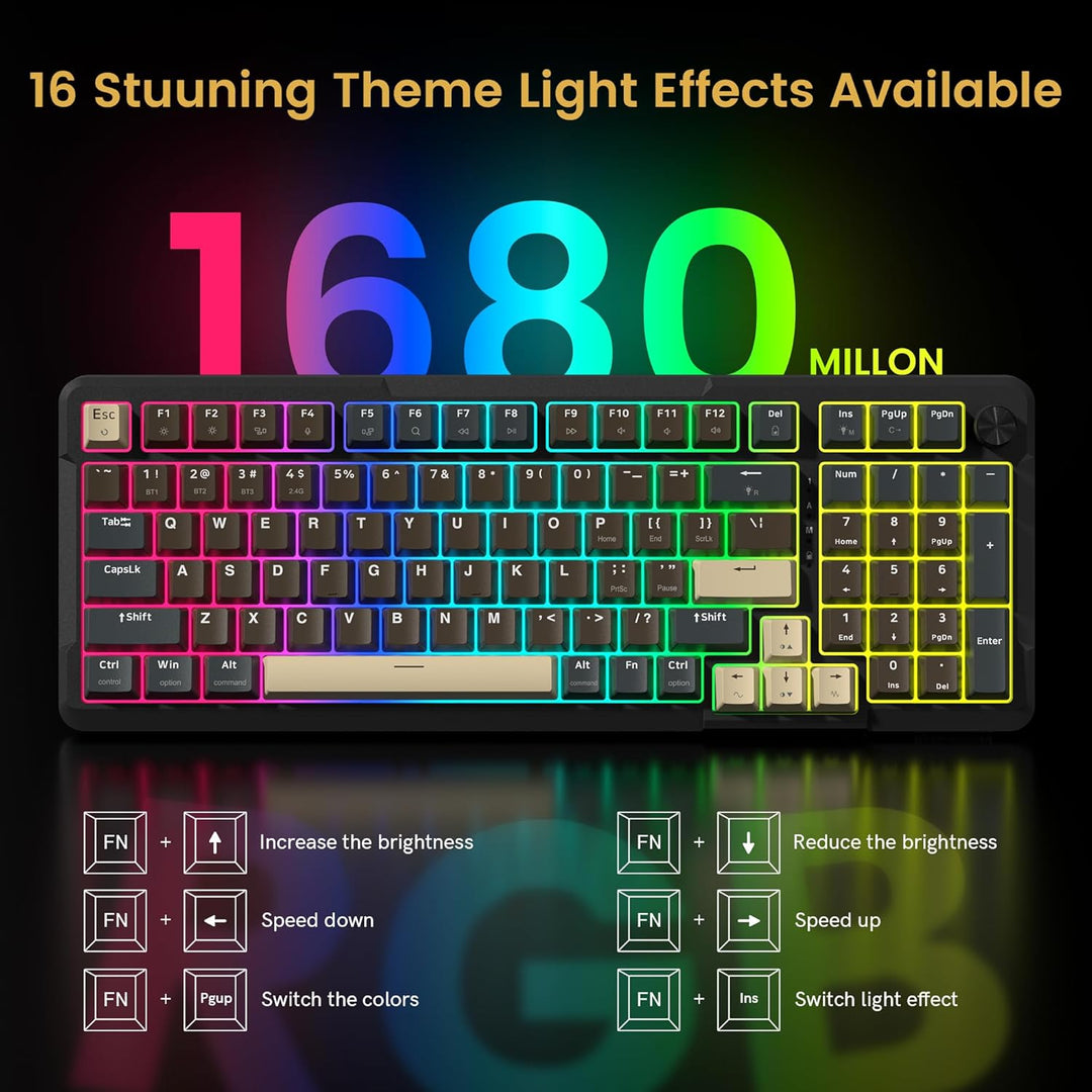 Redragon K742 Teclado mecánico inalámbrico para juegos con perilla,...