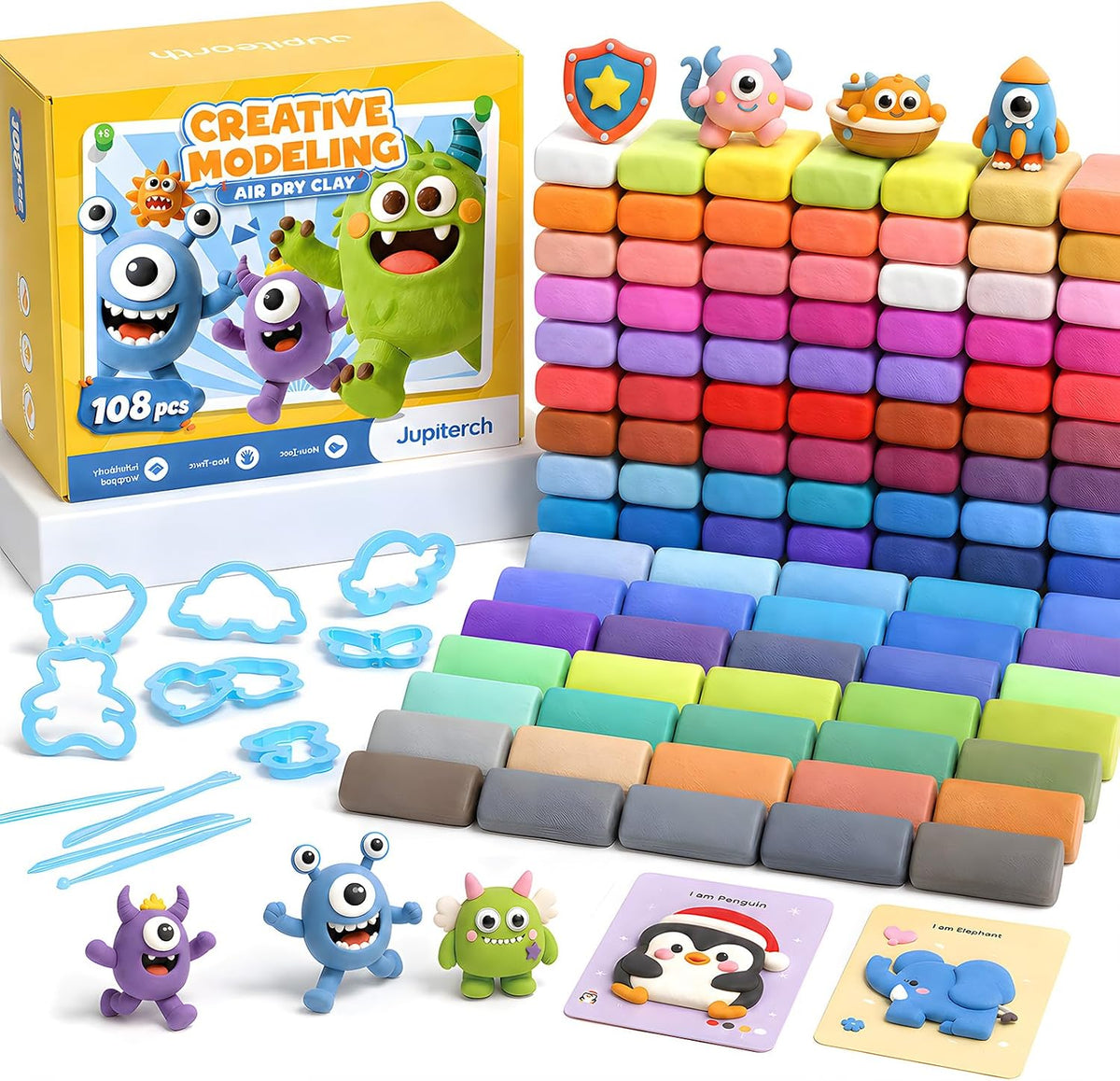 JUPITEARTH 164 Pcs Air Dry Clay Kit, 108 Colors Modeling Clay para Kids