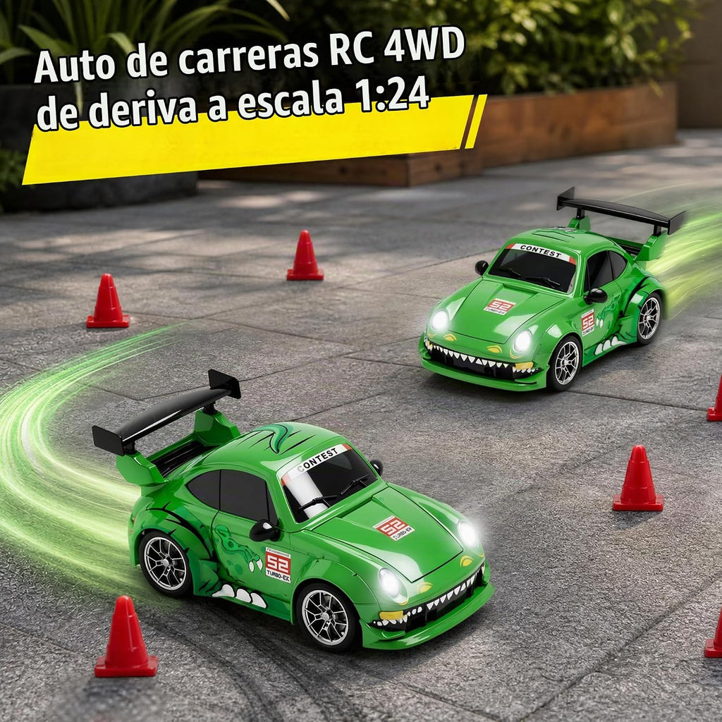 1:24 RC Drift Car 4WD Coche de carreras de alta velocidad con luces LED y 2
