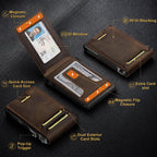 RUNBOX Cartera plegable de cuero genuino para hombres, tarjetero delgado