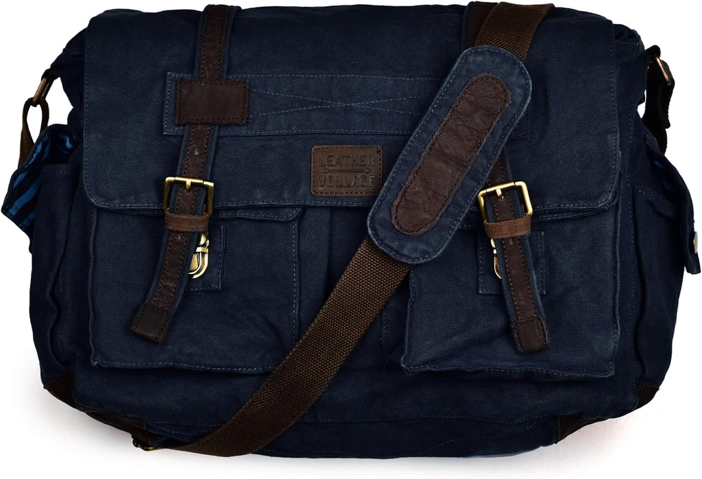 Bolsa bandolera de hombro de lona LEATHER VILLAGE para hombres y mujeres – Elegante bandolera estilo mochila para oficina, viajes y uso diario