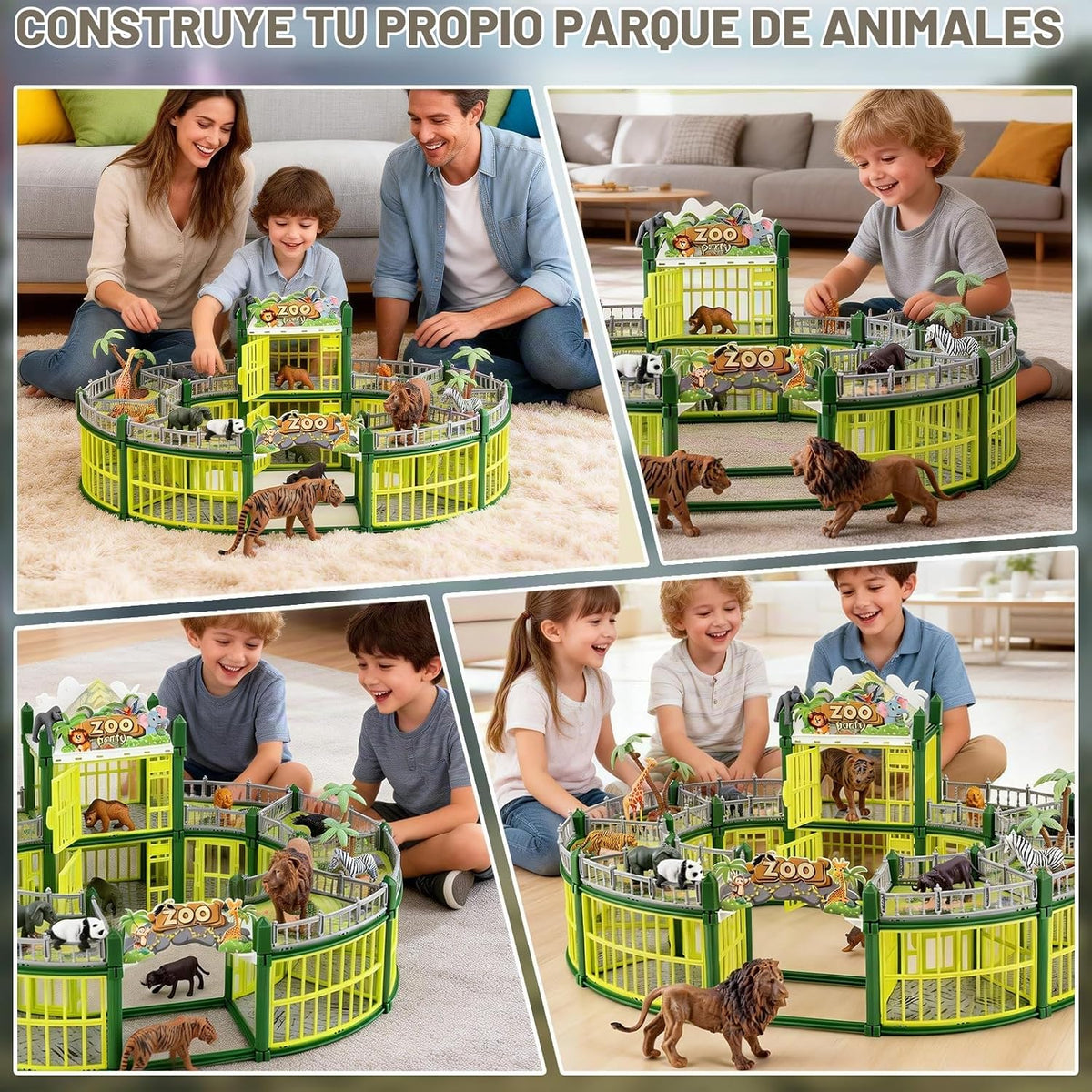 Juego completo de 248 piezas de parque de animales con 14 animales salvajes realistas: construye tu propio parque de animales, juego interactivo con vallas que se abren y estación de batalla, para