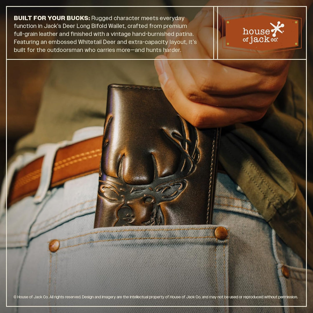 House of Jack Co. Cartera larga plegable de ciervo para hombres y h...