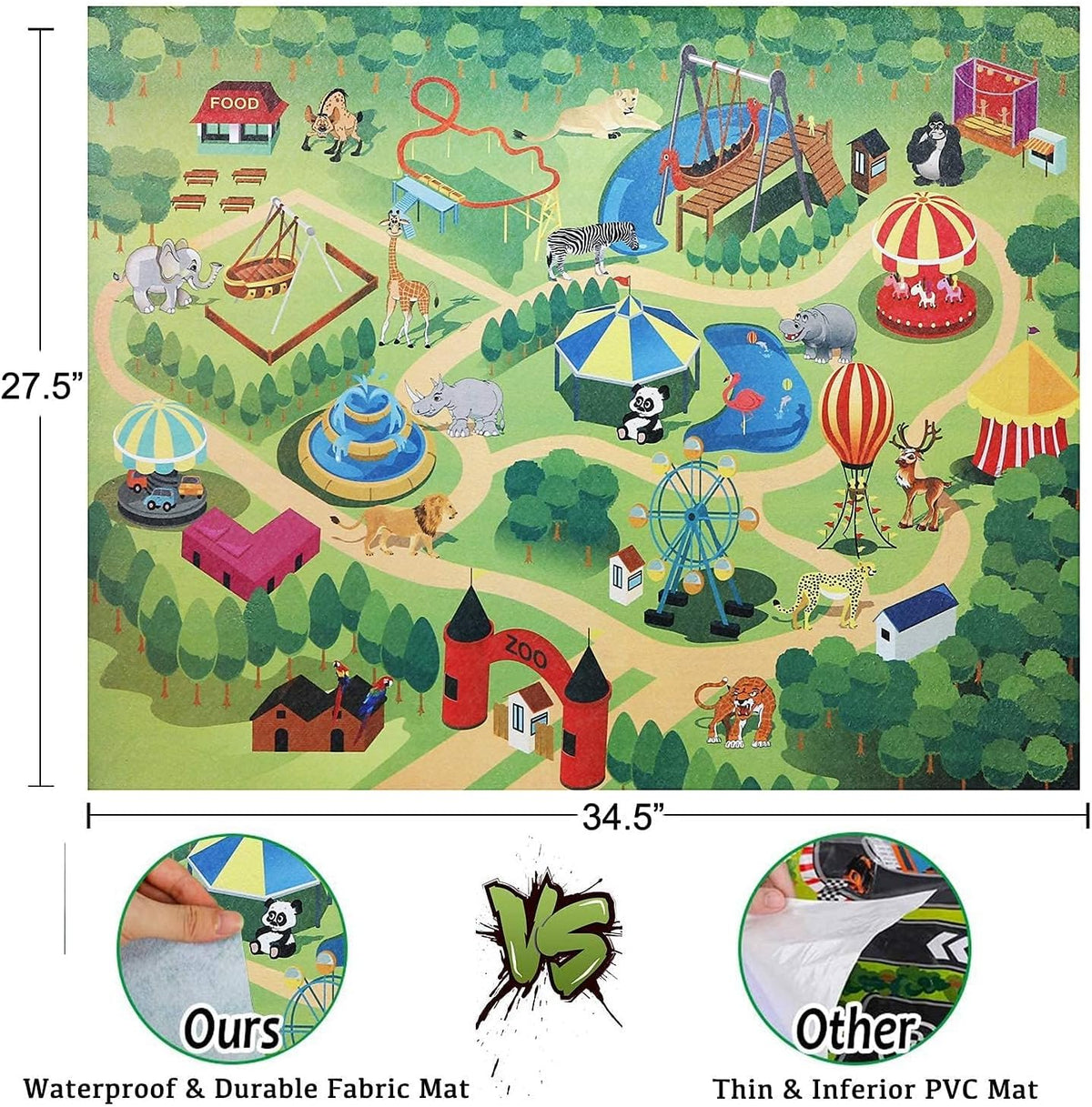 BOLZRA Figuras de animales de safari con tapete de juego de actividades y caja de almacenamiento, juego gigante de plástico realista con león, elefante, selva, zoológico, animales salvajes, juguetes