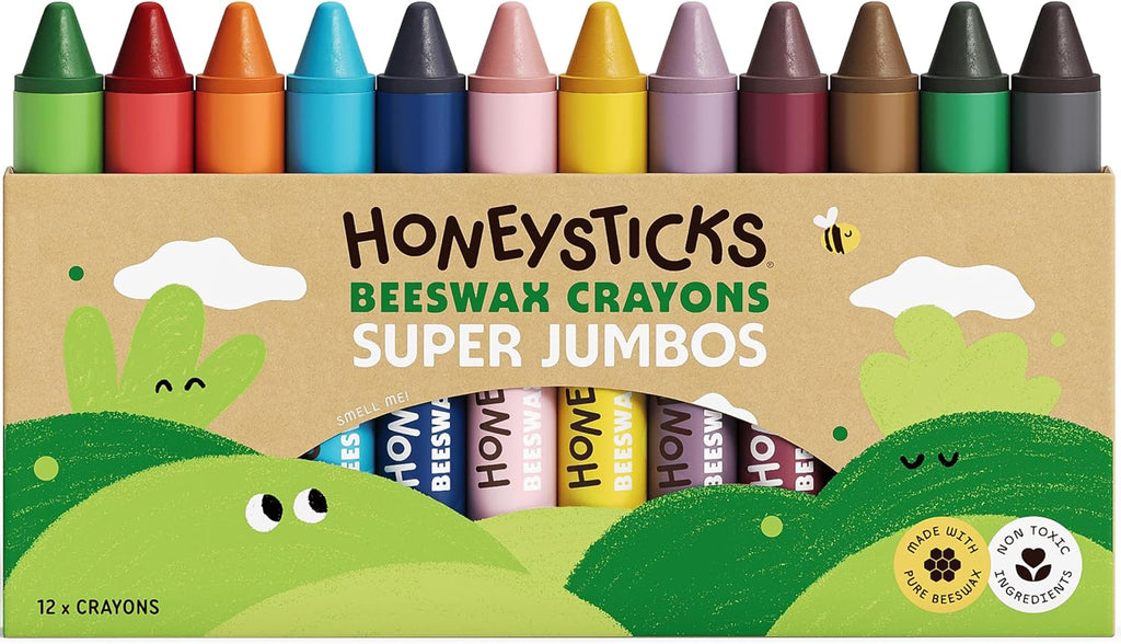 Honeysticks Super Jumbo Crayons (paquete de 12) – 100% cera de abeja pura