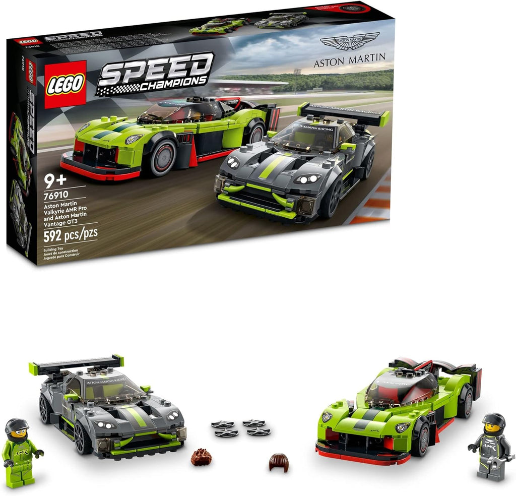 LEGO Speed Champions Aston Martin Valkyrie AMR Pro y Vantage GT3 2 modelo coleccionable 76910 – Juego de autos de carreras y juguetes, incluye 2 minifiguras de conductor, gran regalo para niños, niñas