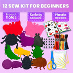 QUOKKA Manualidades para Niños de 4 a 8 años, Kit de Principiante de Costura DIY con Aguja e Hilo - Kit de Costura de 12 Insectos y Bichos Básico - Manualidades Artísticas Divertidas para Niños de 6 a