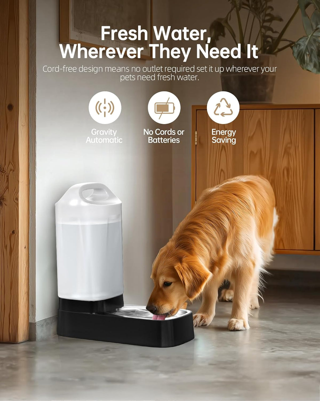 Dispensador automático de agua para perros, dispensador de agua para mascotas por gravedad de 2.4 galones con cuenco de acero inoxidable 304, comederos automáticos para perros, mango fácil de