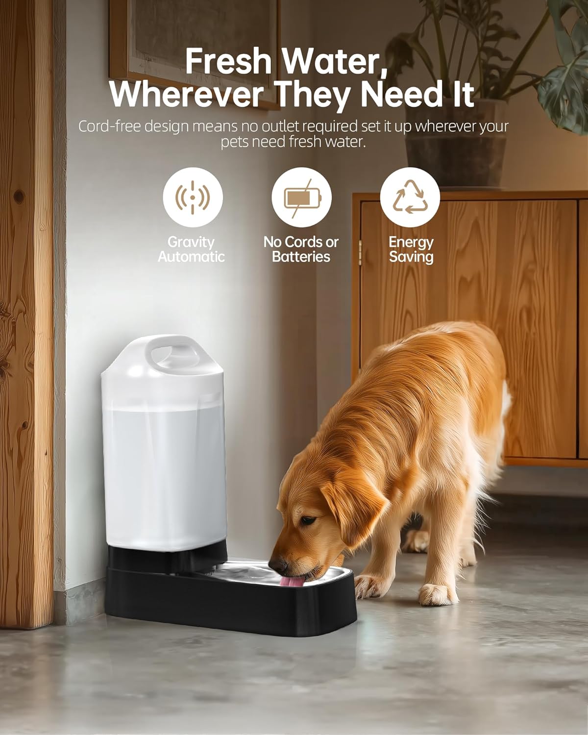 Dispensador automático de agua para perros, dispensador de agua para mascotas por gravedad de 2.4 galones con cuenco de acero inoxidable 304, comederos automáticos para perros, mango fácil de