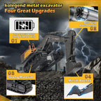 Excavadora de control remoto juguete escala 1/14 excavadora RC, actualización de 22 canales completa funcional construcción vehículos recargable RC camión con pala de metal y luces sonidos