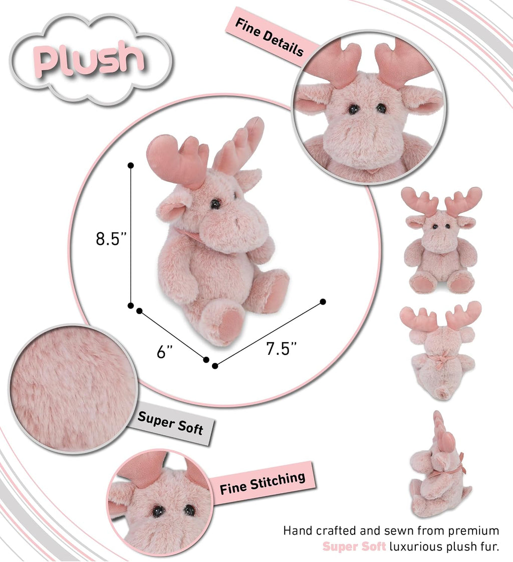 DolliBu Peluche de alce rosa bebé, juguete de peluche de animales salvajes