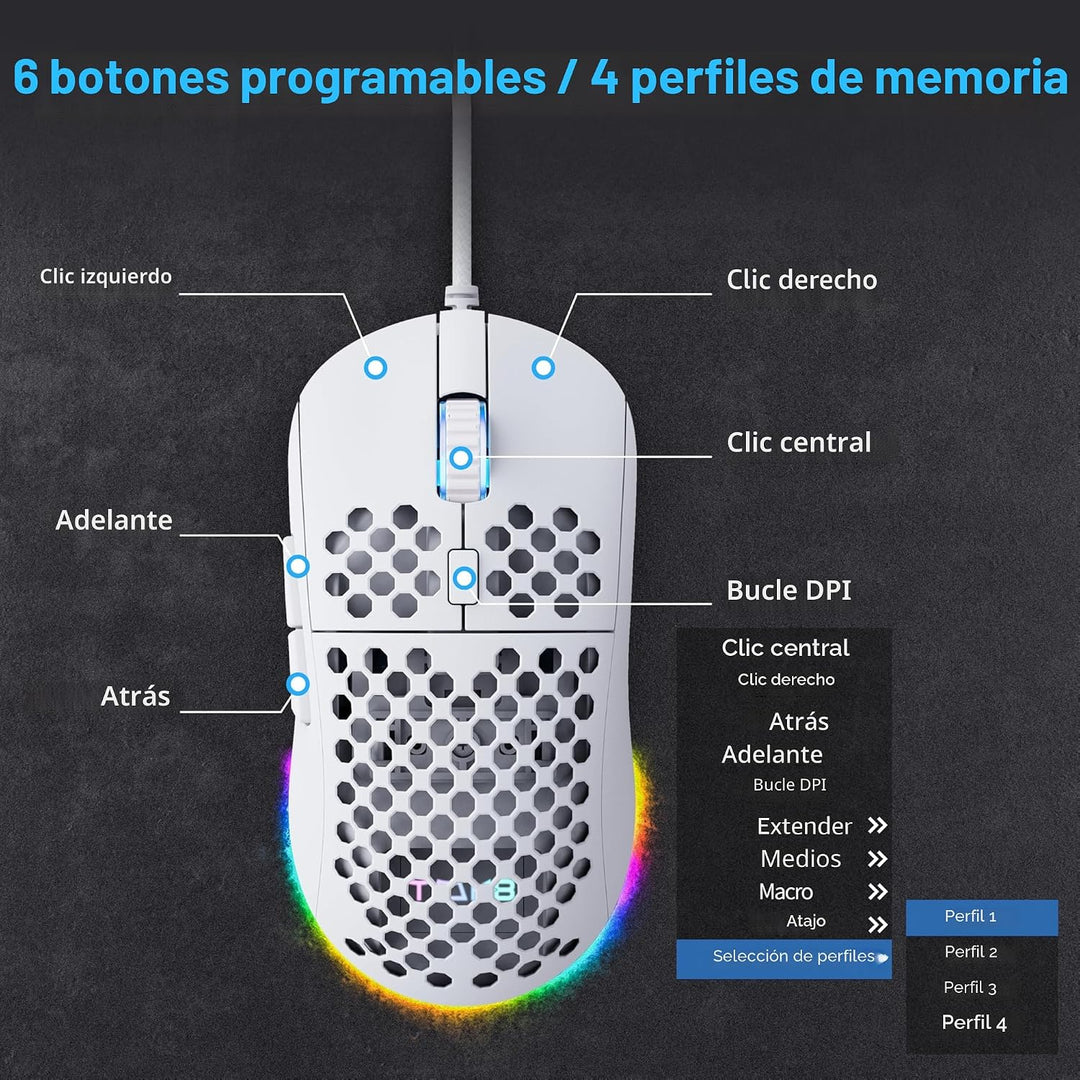 TMKB Falcon M1SE - Ratón ultraligero para juegos con estructura de...