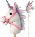 Stick Horse Unicorn | Palo de caballo de peluche hecho a mano, rosa/blanco