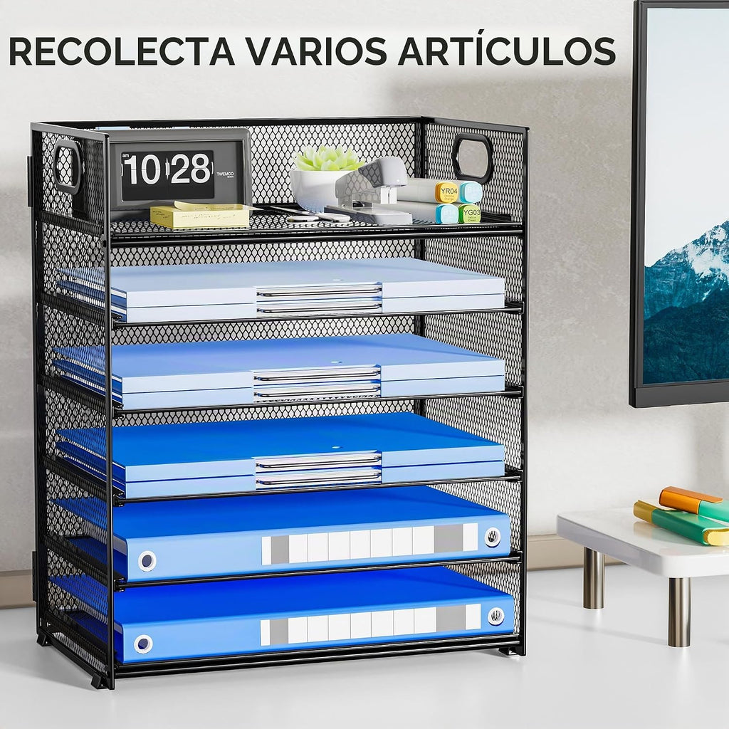 Organizador de papel de 6 niveles para escritorio con asa