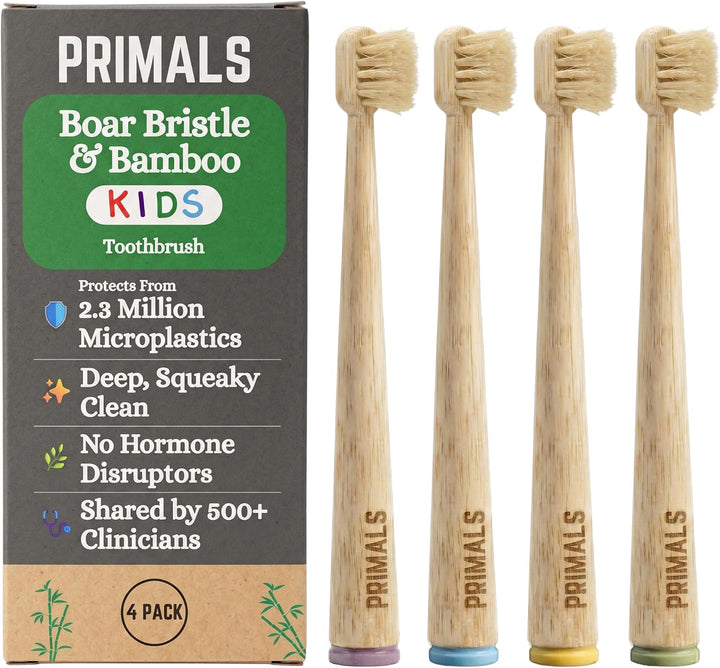 PRIMALS Cepillo de dientes de bambú y cerdas de jabalí para niños (...