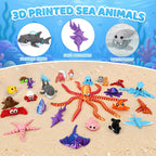 Calendario de Adviento de animales oceánicos impresos en 3D, 24 figuras articuladas de criaturas marinas para ansiedad, cuenta regresiva de Navidad, regalos flexibles para adolescentes y niños